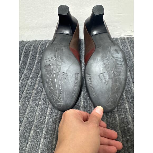BeautyFeel Retro-Look Brown & Burgundy Leather Cushioned Comfort Heels Size 8 - Picture 6 of 8